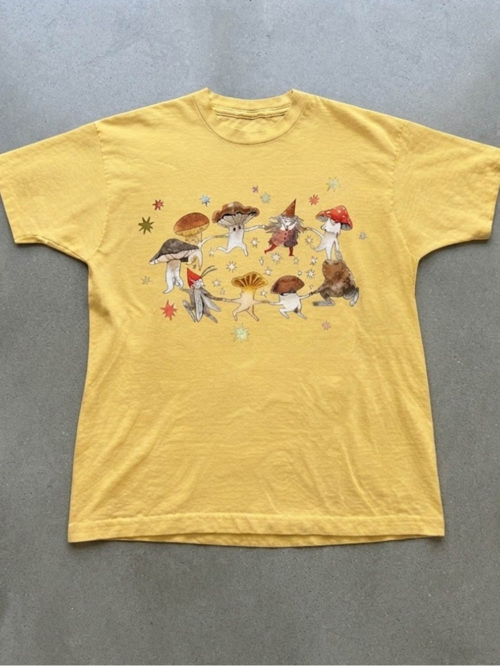 Whimsical Mushroom Fairytale Dancing Forest Yellow Gildan T-Shirt
